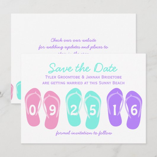 Flip Flop Strand Save the Date Kaart (Voorkant / Achterkant)