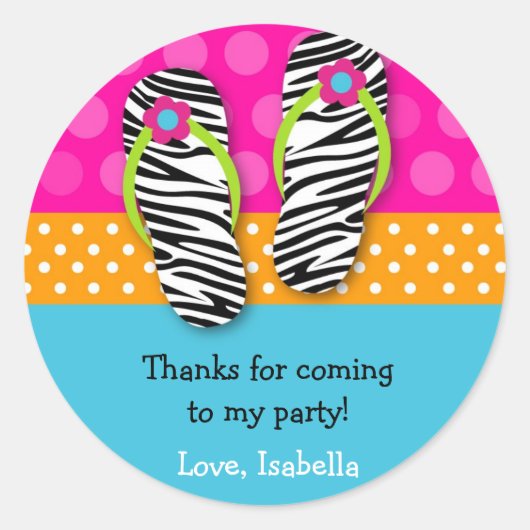 Flip Flop Verjaardagsfeestje Favor Stickers Labels (Voorkant)