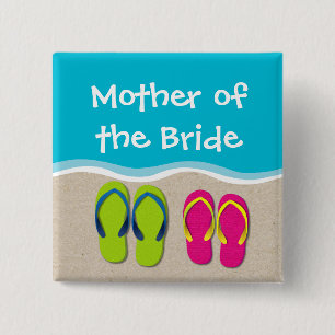 Flip Flop Weddenschap op de Beach Bridal Party But Vierkante Button 5,1 Cm