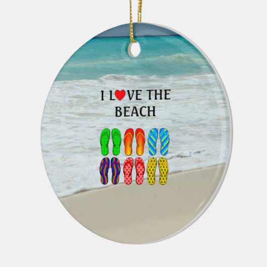 Flip-Flops Beach Love, kleurrijk ontwerp, Keramisch Ornament (Links)