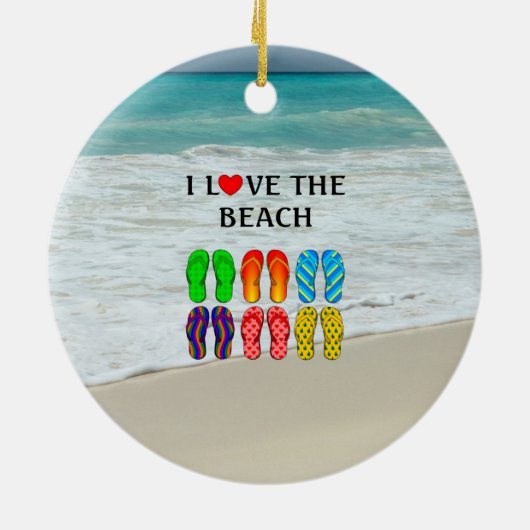 Flip-Flops Beach Love, kleurrijk ontwerp, Keramisch Ornament (Achterkant)
