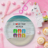 Flip-Flops Beach Love, kleurrijk ontwerp Papieren Bordje (Feest)