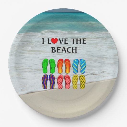 Flip-Flops Beach Love, kleurrijk ontwerp Papieren Bordje (Voorkant)