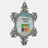 Flip-Flops Beach Love, kleurrijk ontwerp, Tin Sneeuwvlok Ornament (Links)