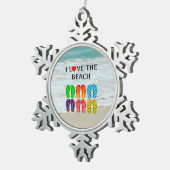 Flip-Flops Beach Love, kleurrijk ontwerp, Tin Sneeuwvlok Ornament (Rechts)