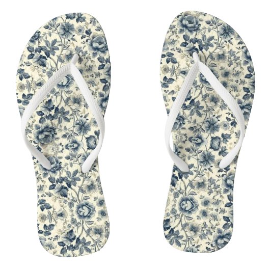Flip Flops Bloemrijk Victoriaans Blauw & Beige Blo (Voetbed)