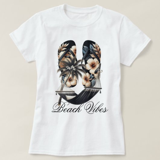 Flip Flops en Hangmatten Strandstemming T-shirt (Design voorkant)