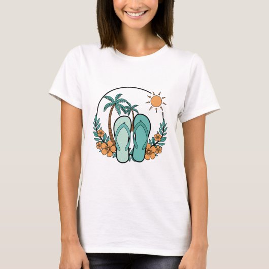 Flip Flops en Palmboom Zomer Strand Sfeer T-shirt (Voorkant)