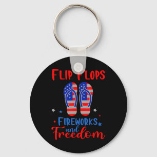 Flip Flops Fireworks And Freedom American Flag 4th Sleutelhanger