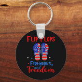 Flip Flops Fireworks And Freedom American Flag 4th Sleutelhanger (Voorkant)
