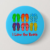 Flip Flops, Ik hou van het Strand, Ronde Button 7,6 Cm (Voorkant)