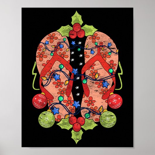 Flip Flops Kerstlichten Zomer Tropisch Kerstmis I Poster (Voorkant)