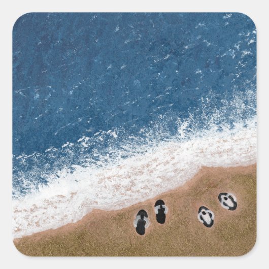 Flip Flops op het Strandzand Vierkante Sticker (Voorkant)