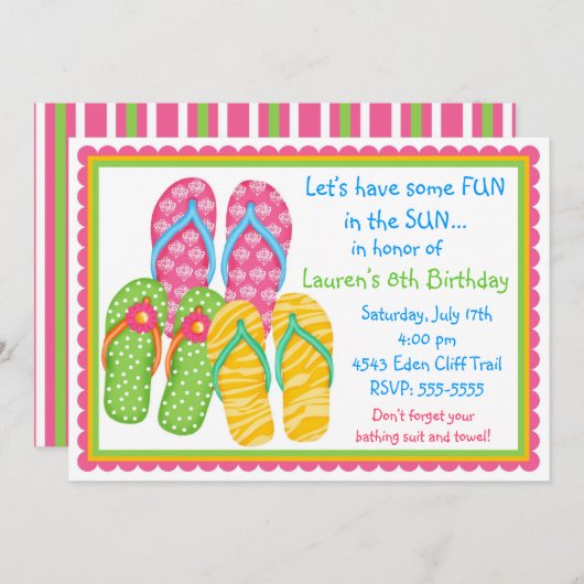 Flip Flops Verjaardags Uitnodigingen (Voorkant / Achterkant)