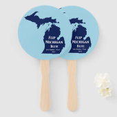 Flip Michigan Blue voor 2024 Handwaaier (Voorkant en achterkant)