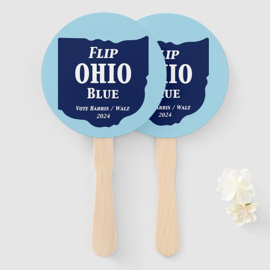 Flip Ohio Blue voor 2024 Handwaaier (Voorkant en achterkant)