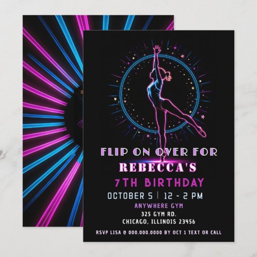 Flip op over leuke neongloed gymnastische verjaard kaart (Voorkant / Achterkant)