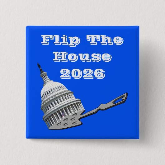 Flip The House Stem Blauw 2026 Vierkante Button 5,1 Cm (Voorkant)