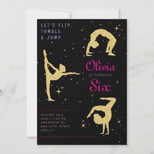 Flip Tumble & Jump Gymnastiek Verjaardagsfeest Kaart (Voorkant)