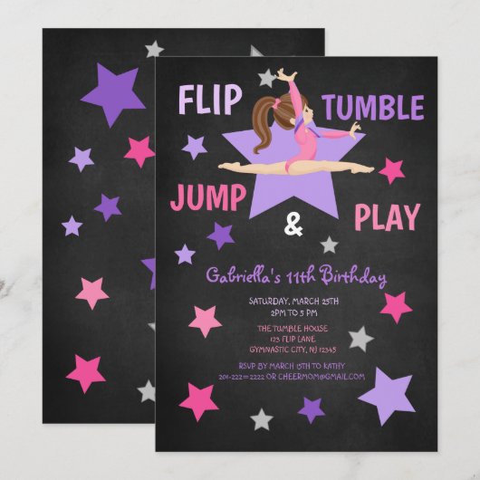 Flip, Tumble, Jump, & Play Turnvereniging Verjaard Kaart (Voorkant / Achterkant)