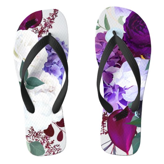 Flipflop Sandalen Lavendel Hibiscus op Wit Teenslippers (Voetbed)