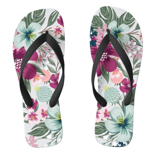 Flipflop Sandalen Tropische bloemen op wit Teenslippers (Voetbed)