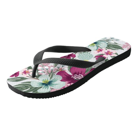 Flipflop Sandalen Tropische bloemen op wit Teenslippers (Schuin)