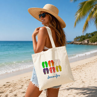 Flipflops afbeelding zomer vakantie strand naam tote bag