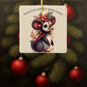 Flipperende Kwajongens Kerst Pinguïn Bizar Keramisch Ornament