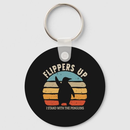 Flippers omhoog Ik sta met de Penguins Retro Sunse Sleutelhanger (Voorkant)