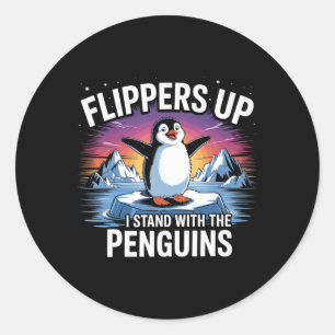 Flippers omhoog Ik sta met de pinguïns grappig Tru Ronde Sticker