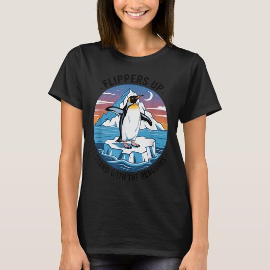 Flippers omhoog Ik sta met de pinguïns T-shirt (Voorkant)