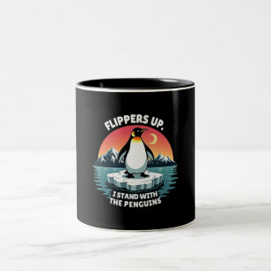 Flippers Omhoog Ik Sta Met De Pinguïns Tweekleurige Koffiemok