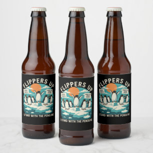 Flippers Omhoog Ik Sta Met Pinguïns Grappig Verzet Bier Etiket