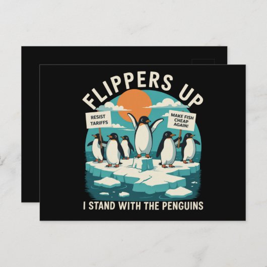 Flippers omhoog Ik sta met pinguïns grappig verzet Briefkaart (Voorkant / Achterkant)