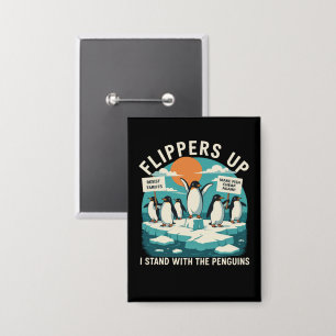 Flippers Omhoog Ik Sta Met Pinguïns Grappig Verzet Button