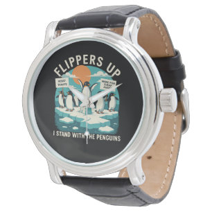 Flippers omhoog Ik sta met pinguïns grappig verzet Horloge