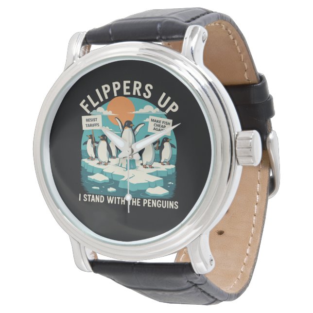 Flippers omhoog Ik sta met pinguïns grappig verzet Horloge (Gekanteld)