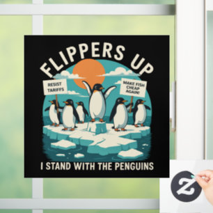 Flippers Omhoog Ik Sta Met Pinguïns Grappig Verzet Raamsticker