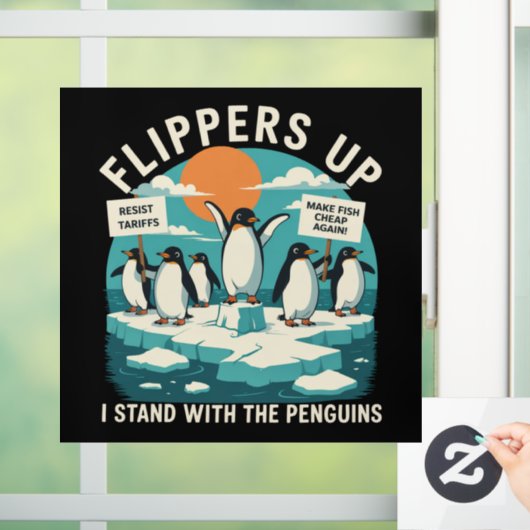 Flippers omhoog Ik sta met pinguïns grappig verzet Raamsticker (Huis)