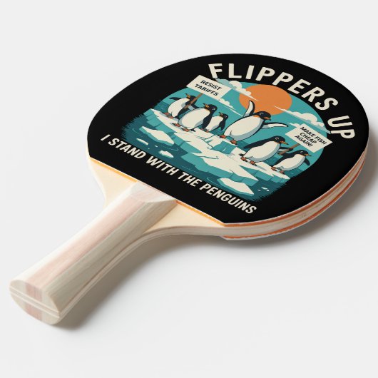Flippers omhoog Ik sta met pinguïns grappig verzet Tafeltennisbatje (Voorkant Gekanteld)