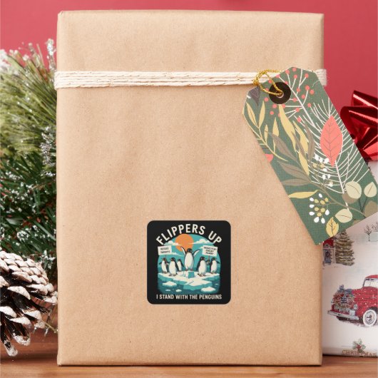 Flippers omhoog Ik sta met pinguïns grappig verzet Vierkante Sticker (Feestdagen)