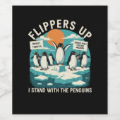 Flippers omhoog Ik sta met pinguïns grappig verzet Wijn Etiket (Enkel label)