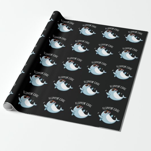 Flippin Cool Funny Dolphin Pun Dark BG Cadeaupapier (Uitgerold)