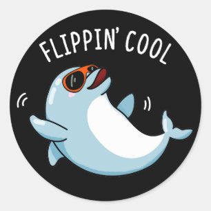 Flippin Cool Funny Dolphin Pun Dark BG Ronde Sticker