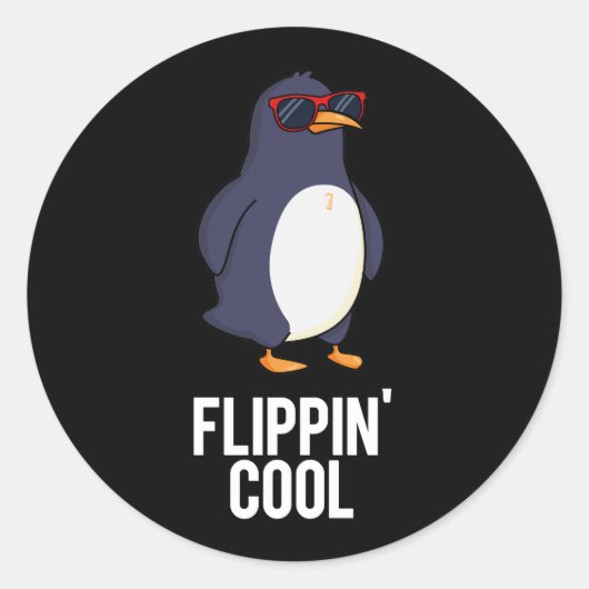 Flippin Cool Funny Penguin Pun Dark BG Ronde Sticker (Voorkant)