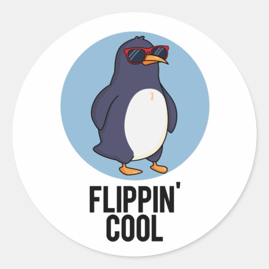 Flippin Cool Funny Penguin Pun Ronde Sticker (Voorkant)