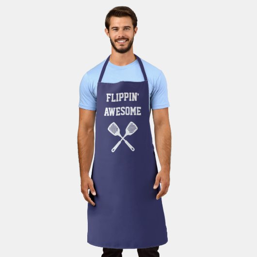 Flippin Geweldige Spatula Funny Navy Blue Grilling Schort (Gedragen)