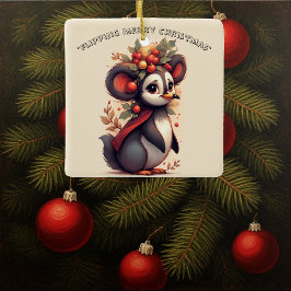 Flipping Flapping Merry Christmas Penguin Quirky  Keramisch Ornament
