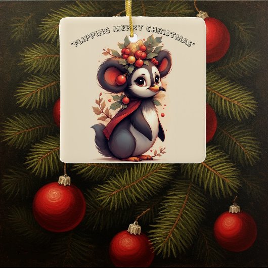 Flipping Flapping Merry Christmas Penguin Quirky  Keramisch Ornament